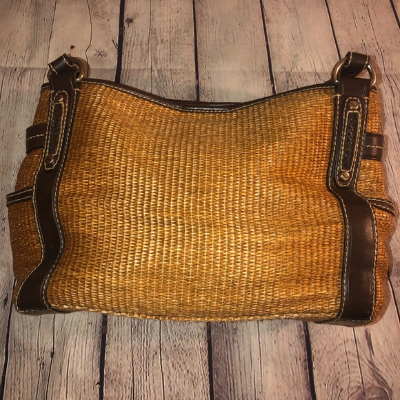 Fossil camel colored straw & brown leather purse - Picture 3 of 8